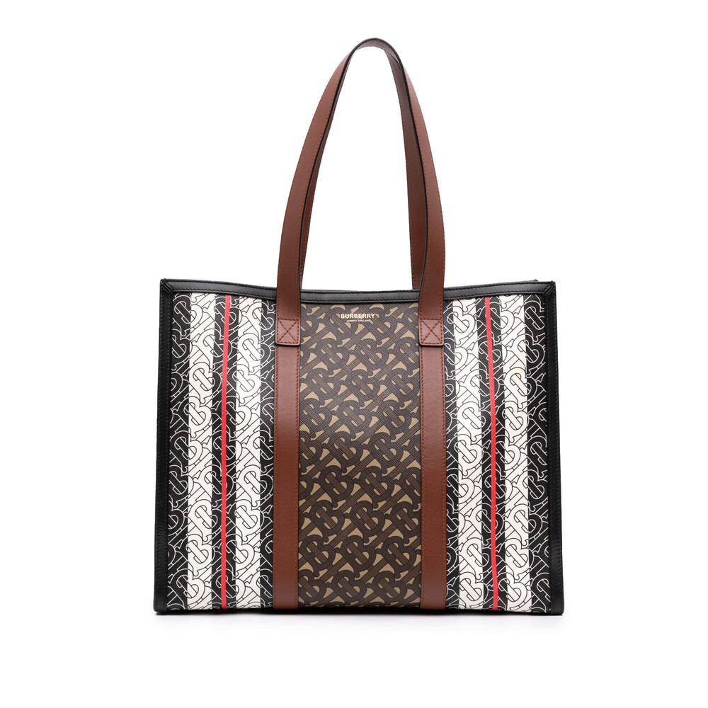 Pre-Loved Burberry TB Monogram E Canvas Stripe Book Tote